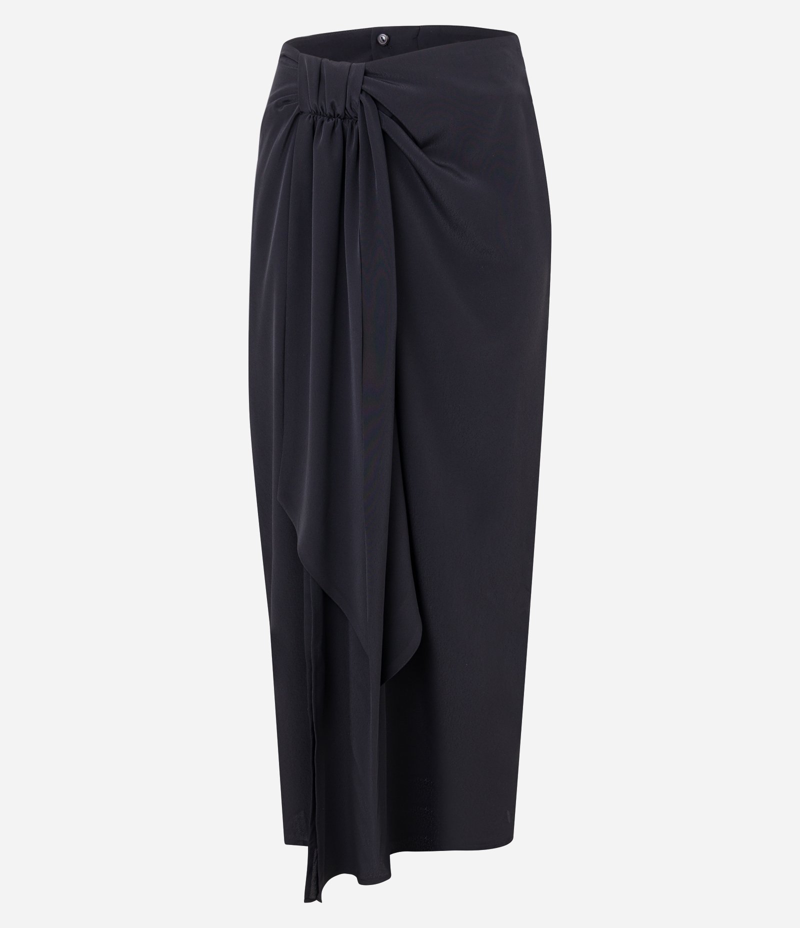Saia Midi em Crepe com Fenda e Faixa Assimétrica Preto 3