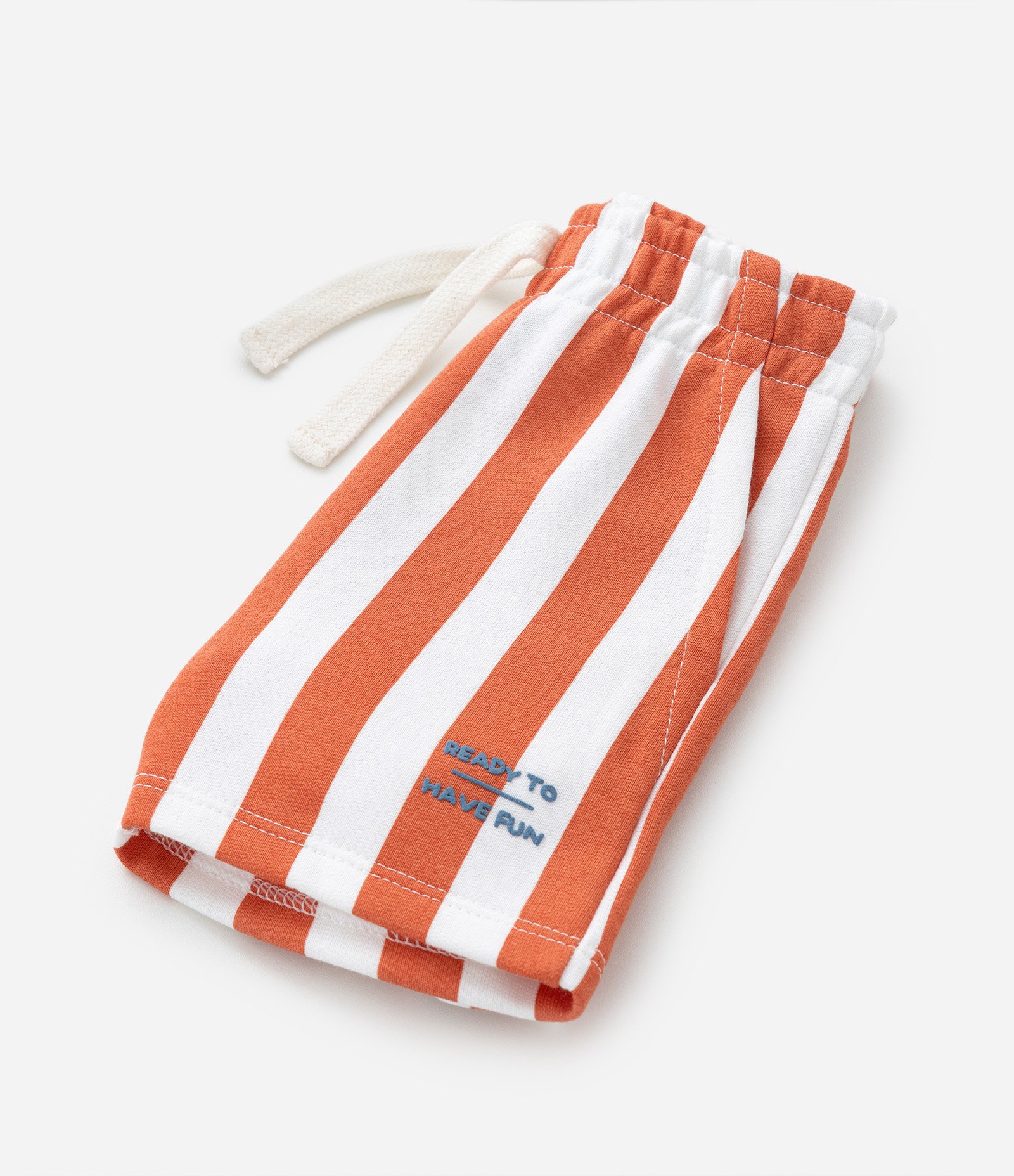 Bermuda Infantil com Estampa de Listras - Tam 0 a 18 meses Laranja/Branco 5