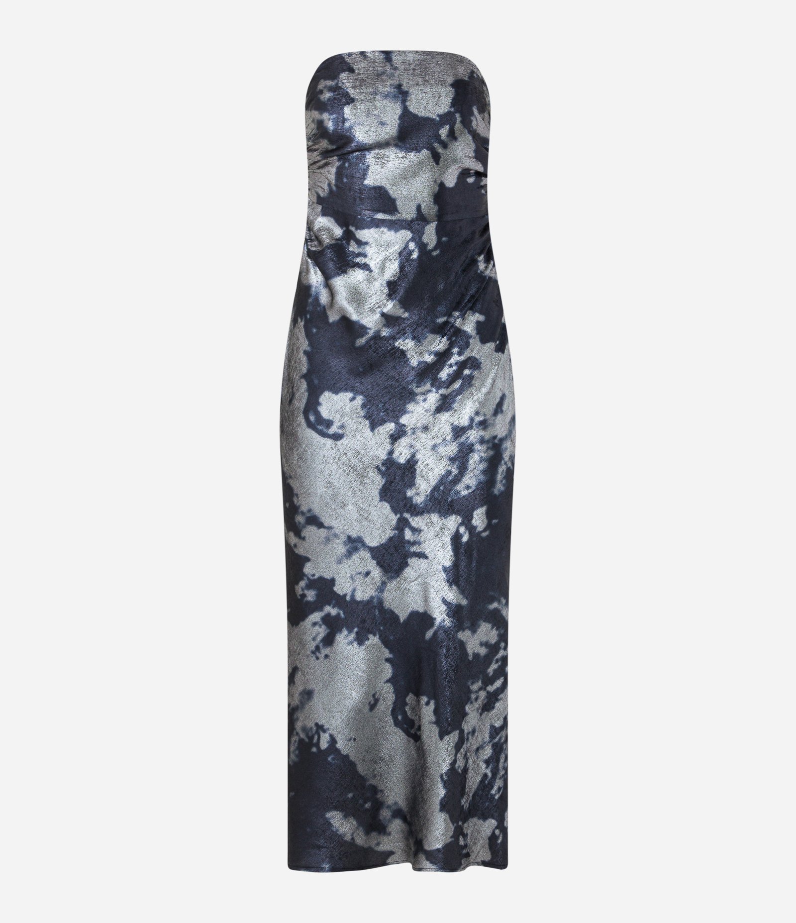 Vestido New Midi em Cetim Metalizado e Decote Tomara que Caia Prata 6