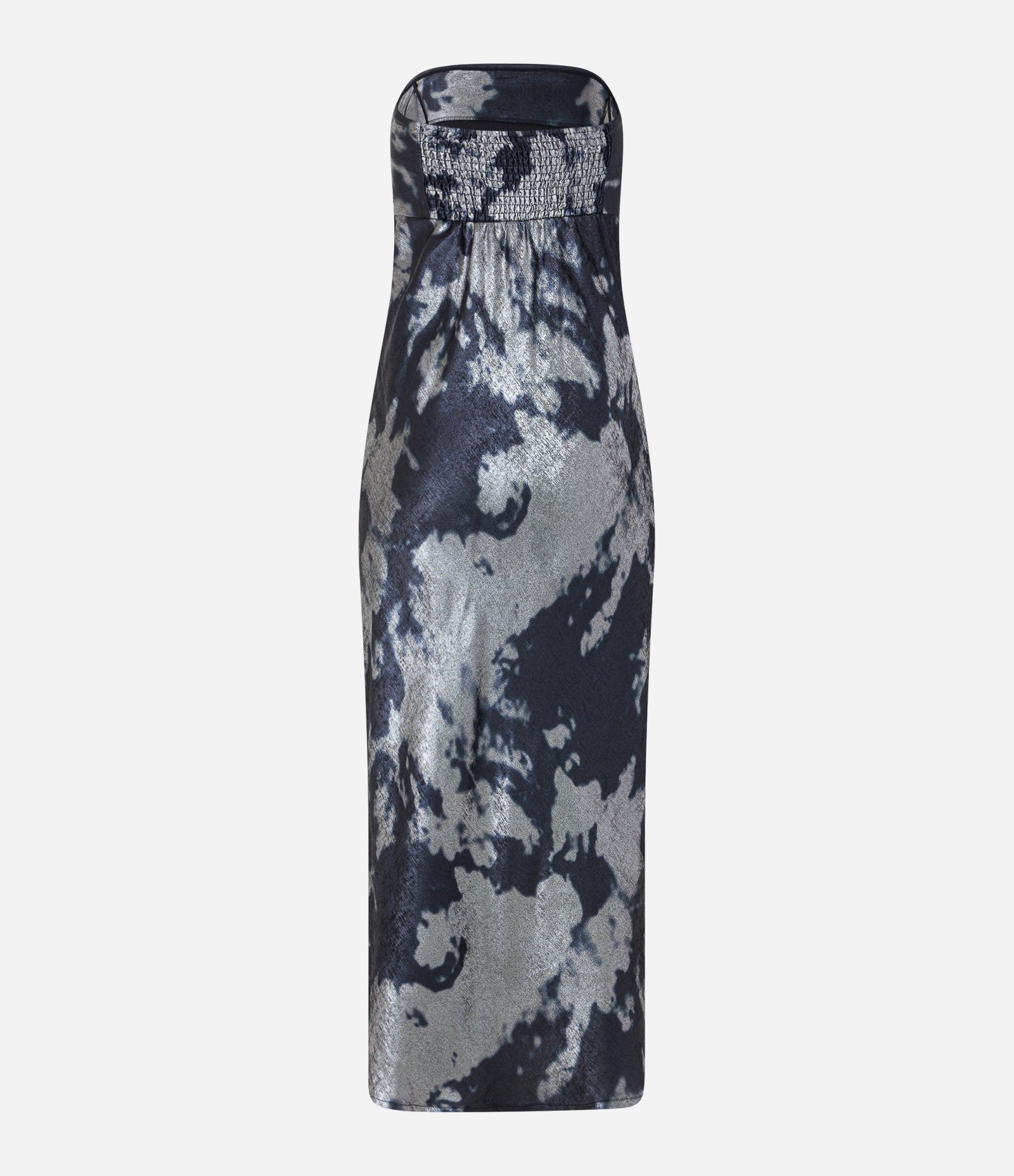 Vestido New Midi em Cetim Metalizado e Decote Tomara que Caia Prata 7