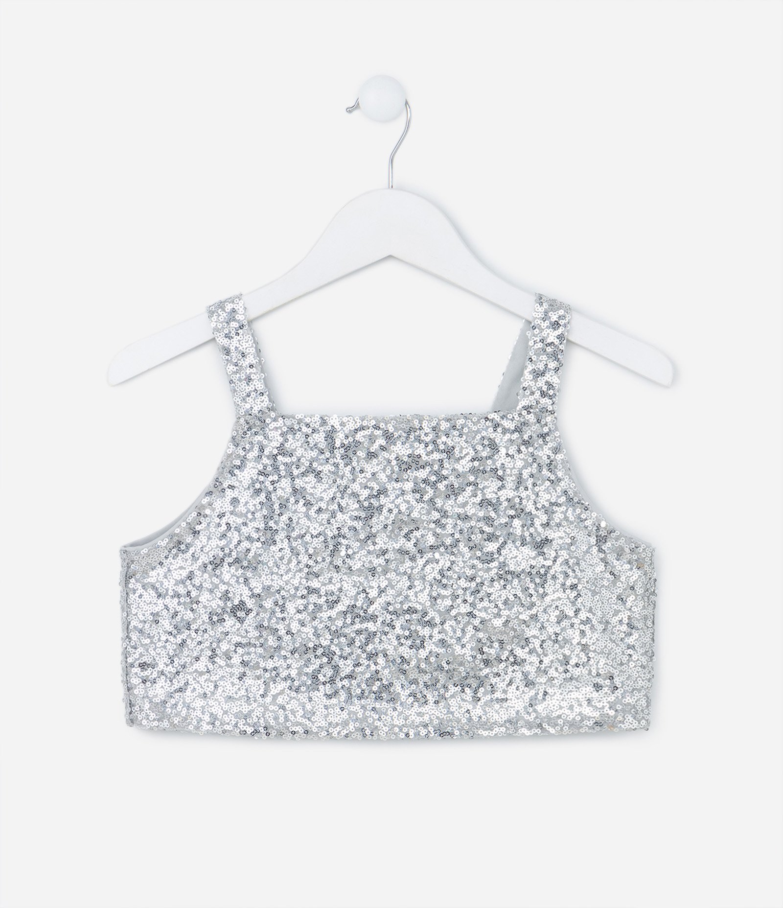 Regata Cropped Infantil em Paetê - Tam 5 a 14 Anos Prata 1