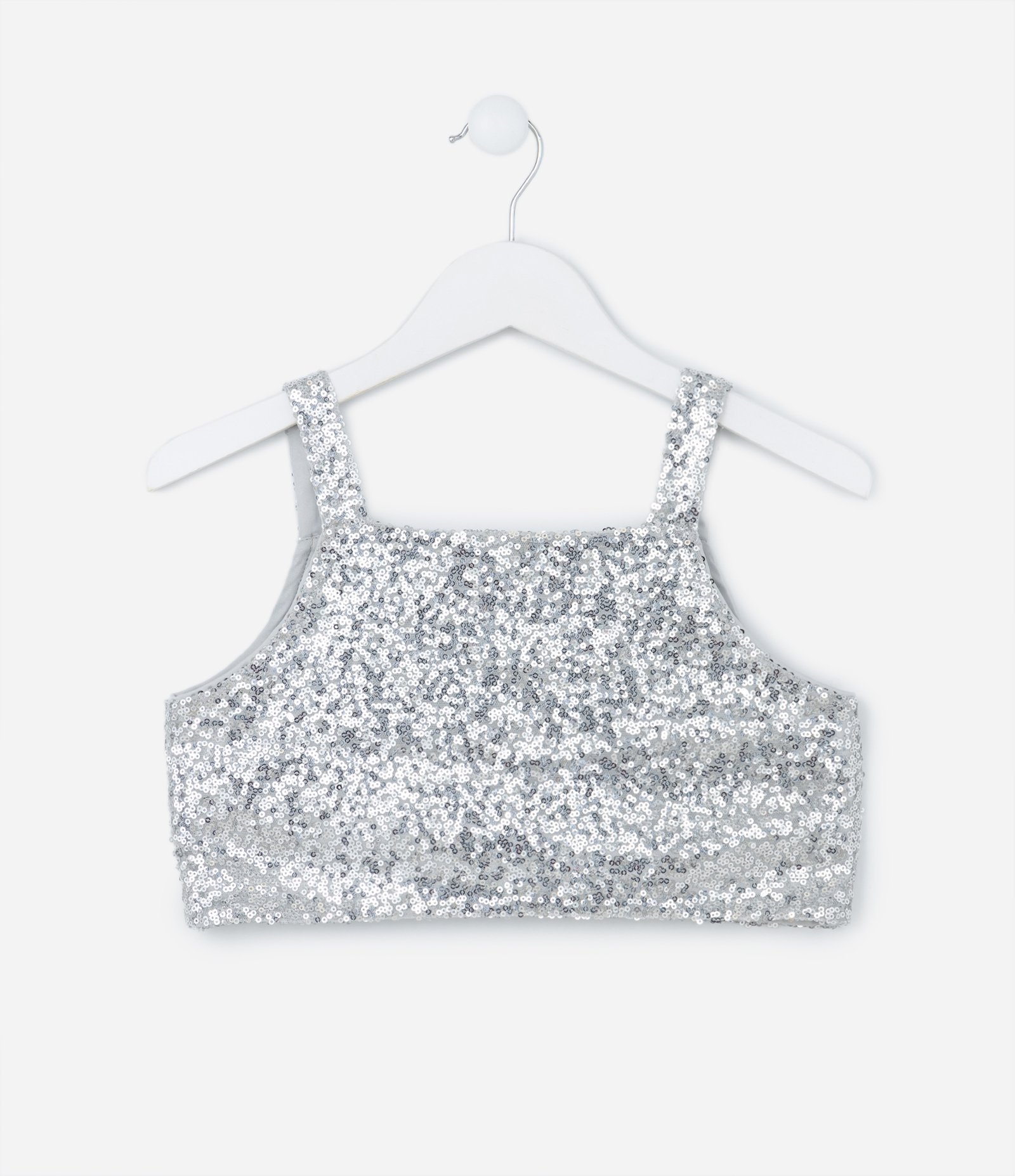 Regata Cropped Infantil em Paetê - Tam 5 a 14 Anos Prata 2