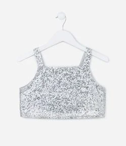 Regata Cropped Infantil em Paetê - Tam 5 a 14 Anos