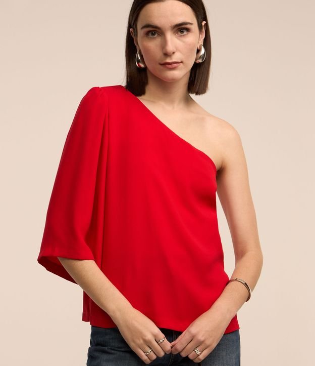 Blusa Ombro Só em Crepe com Manga Bufante