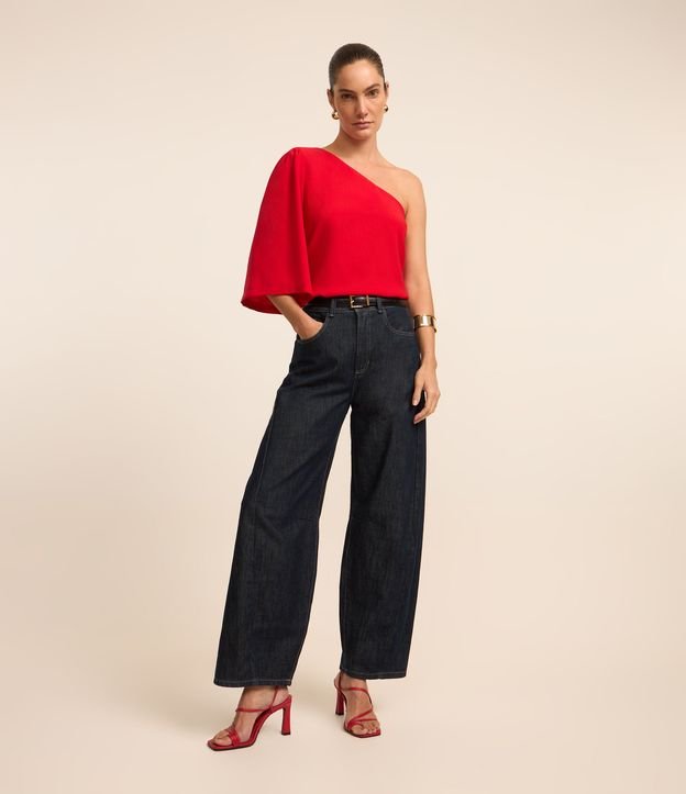 Blusa Ombro Só em Crepe com Manga Bufante