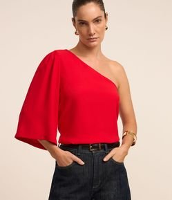 Blusa Ombro Só em Crepe com Manga Bufante