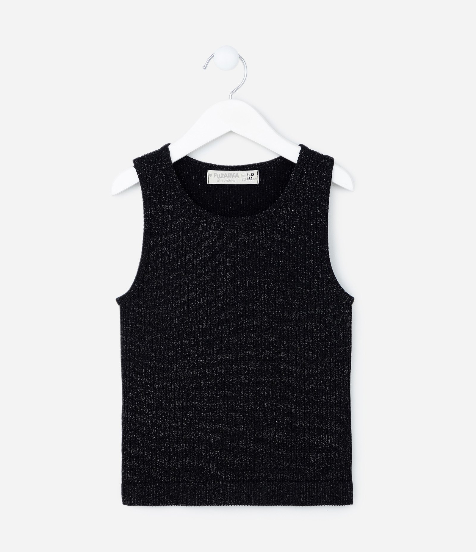 Regata Curta Infantil Canelado Sem Costura e com Brilhos - Tam 5 a 14 Anos Preto 1