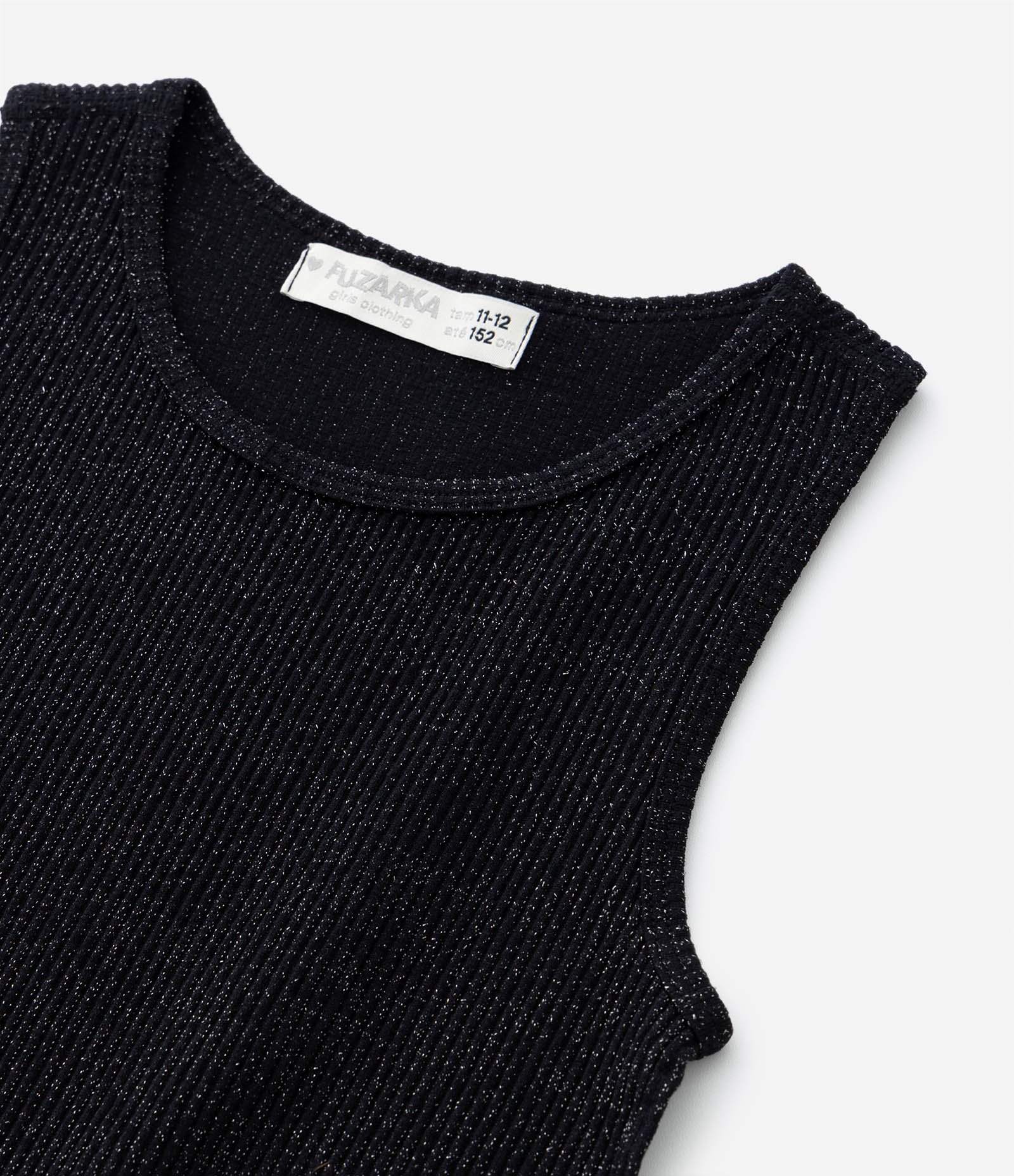 Regata Curta Infantil Canelado Sem Costura e com Brilhos - Tam 5 a 14 Anos Preto 4