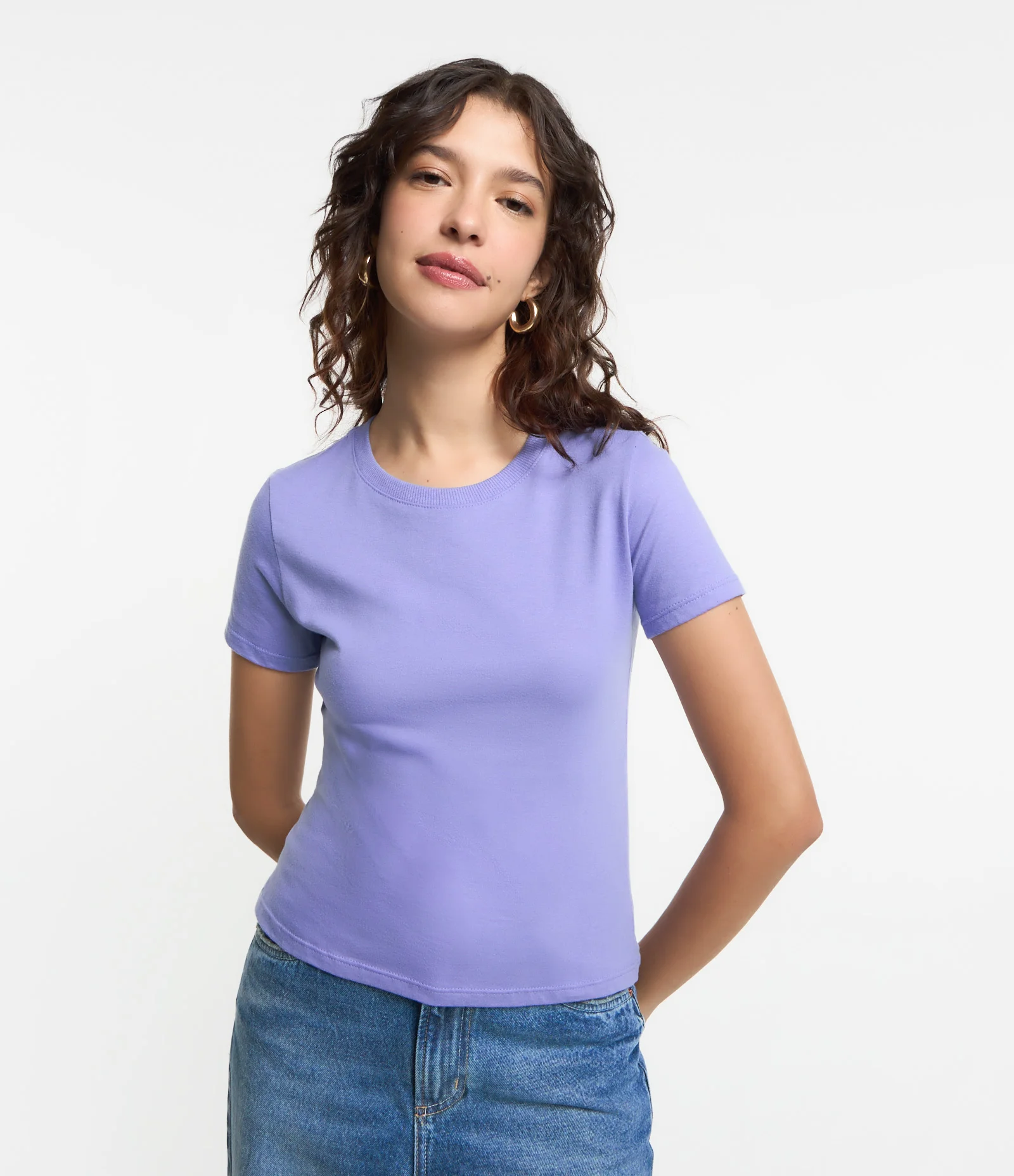Camiseta Regular Básica em Algodão Lilás 1
