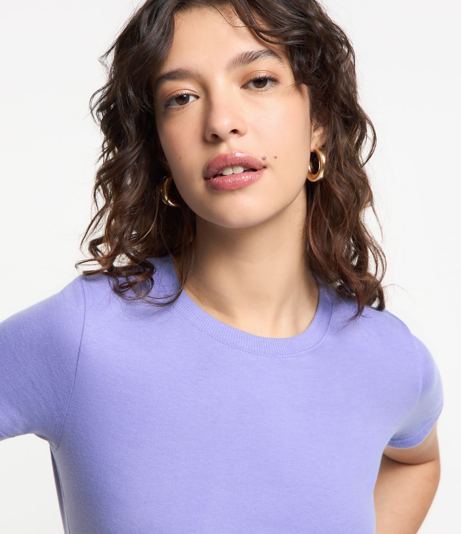 Camiseta Regular Básica em Algodão Lilás 3