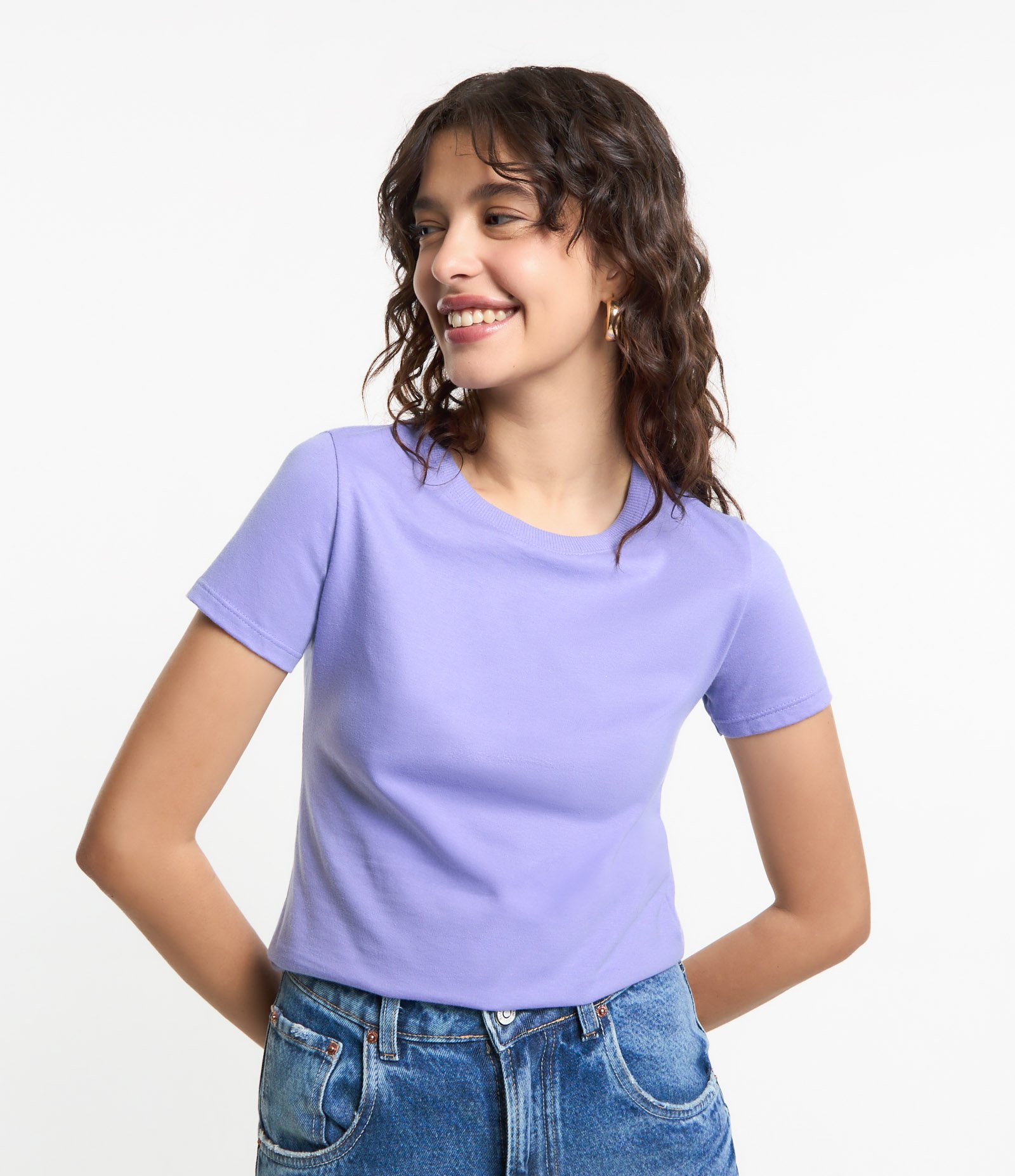 Camiseta Regular Básica em Algodão Lilás 5