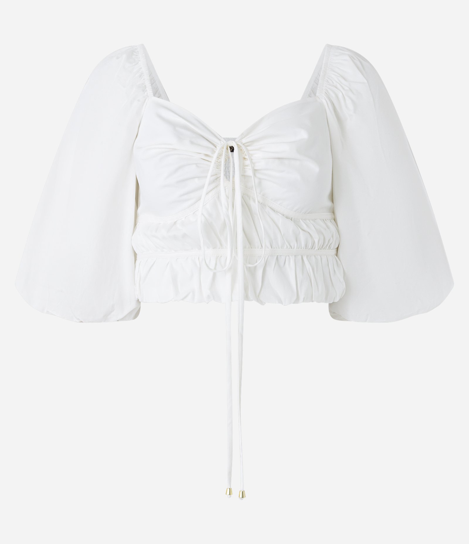 Blusa Cropped em Tricoline com Manga Balonê e Amarração Branco Neve 5