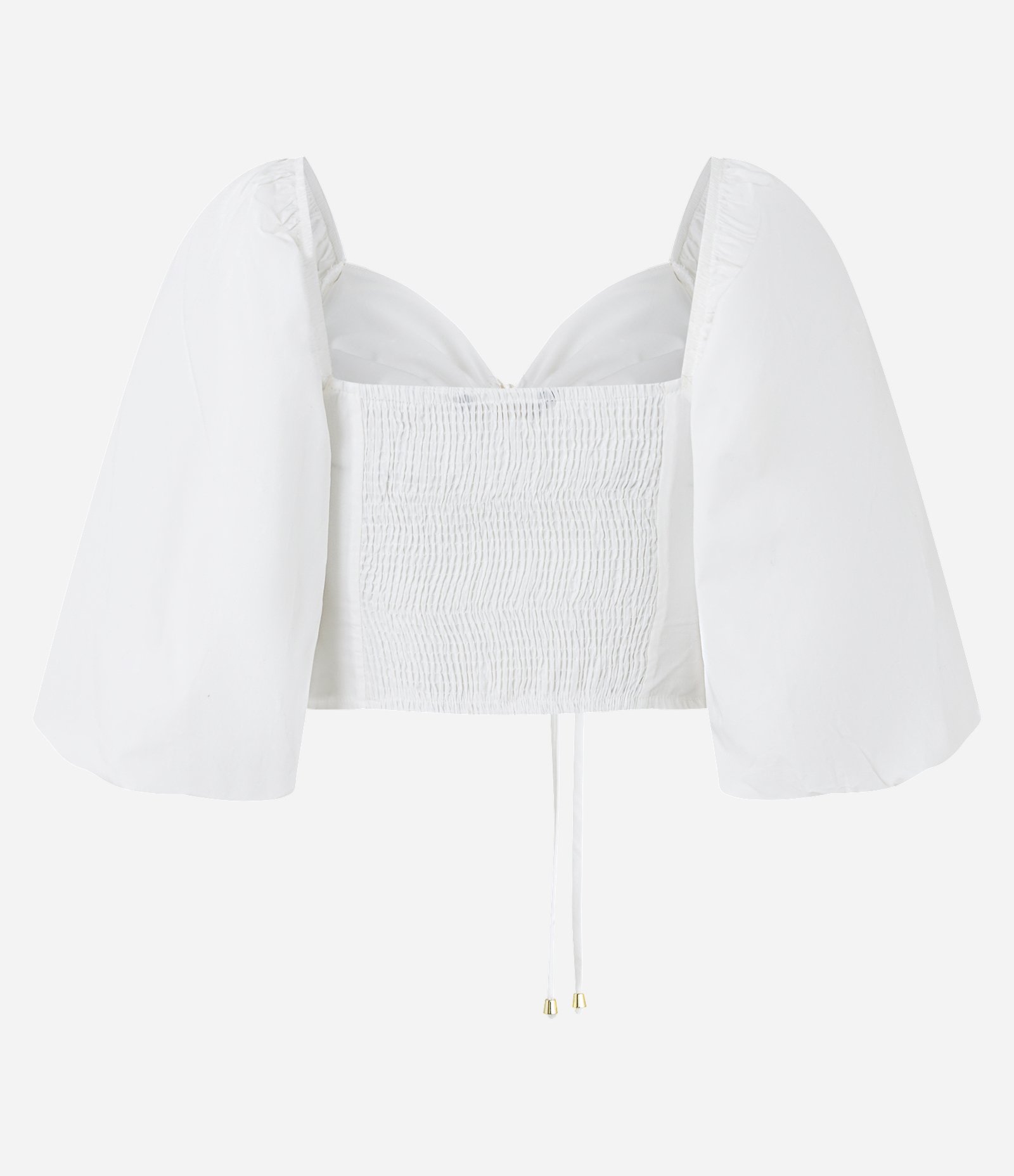 Blusa Cropped em Tricoline com Manga Balonê e Amarração Branco Neve 6