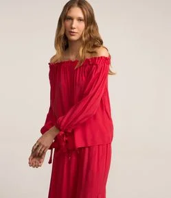 Blusa Ombro a Ombro em Viscose com Amarração no Punho