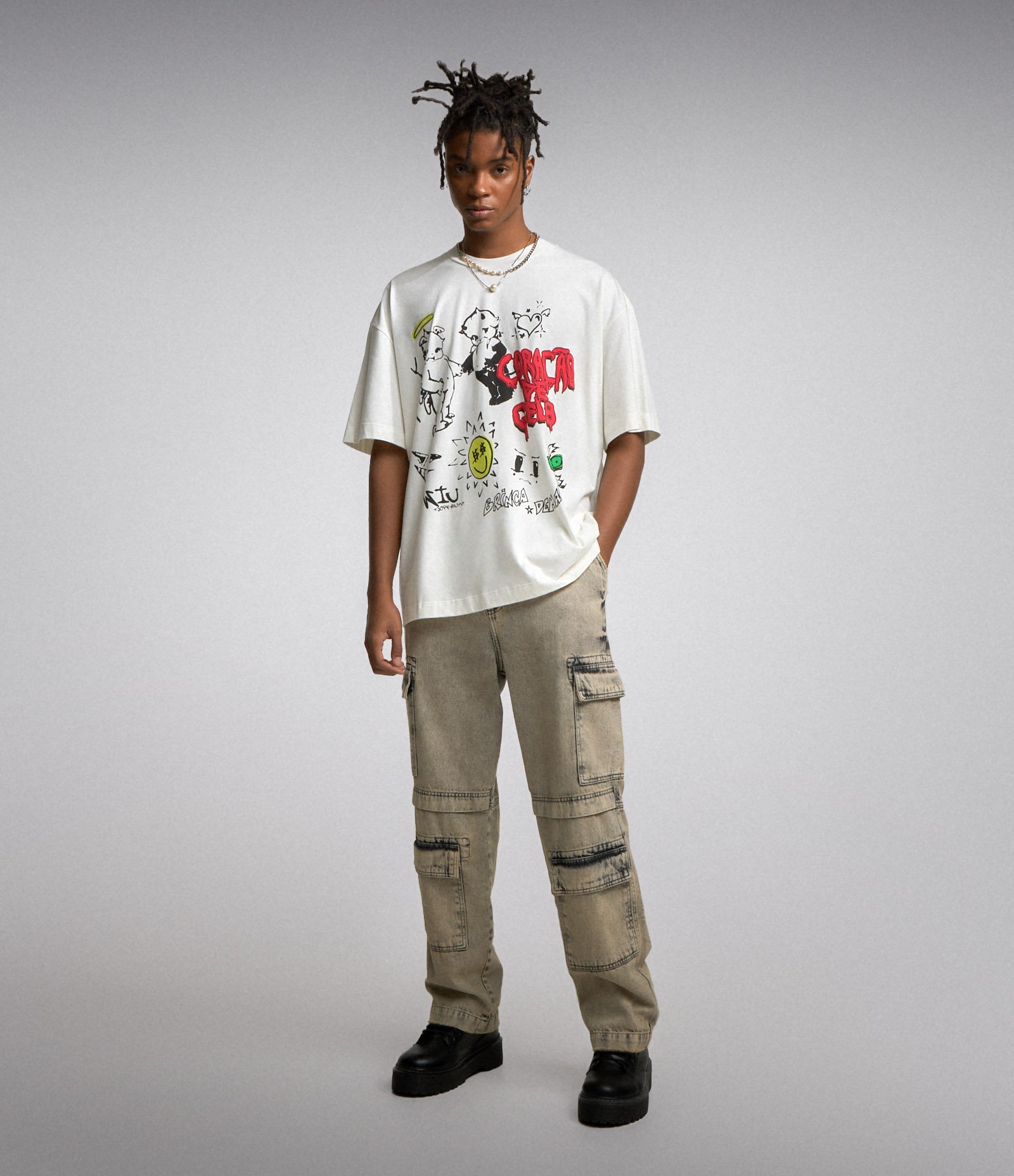 Camiseta Oversized em Algodão Malhão e Estampa Coração de Gelo Branco 3