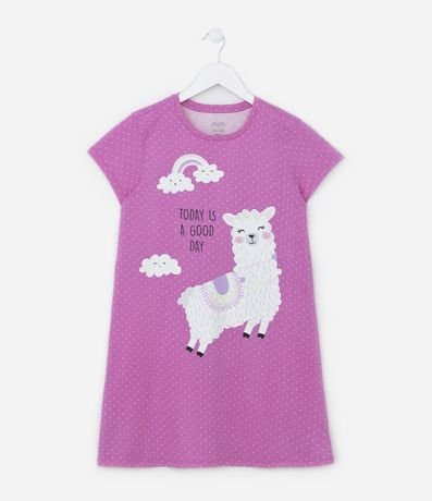 Camisola Infantil em Algodão Poá com Estampa Lhama - Tam 5 a 14 anos Camisola Infantil em Algodão Poá com Estampa Lhama - Tam 5 a 14 anos