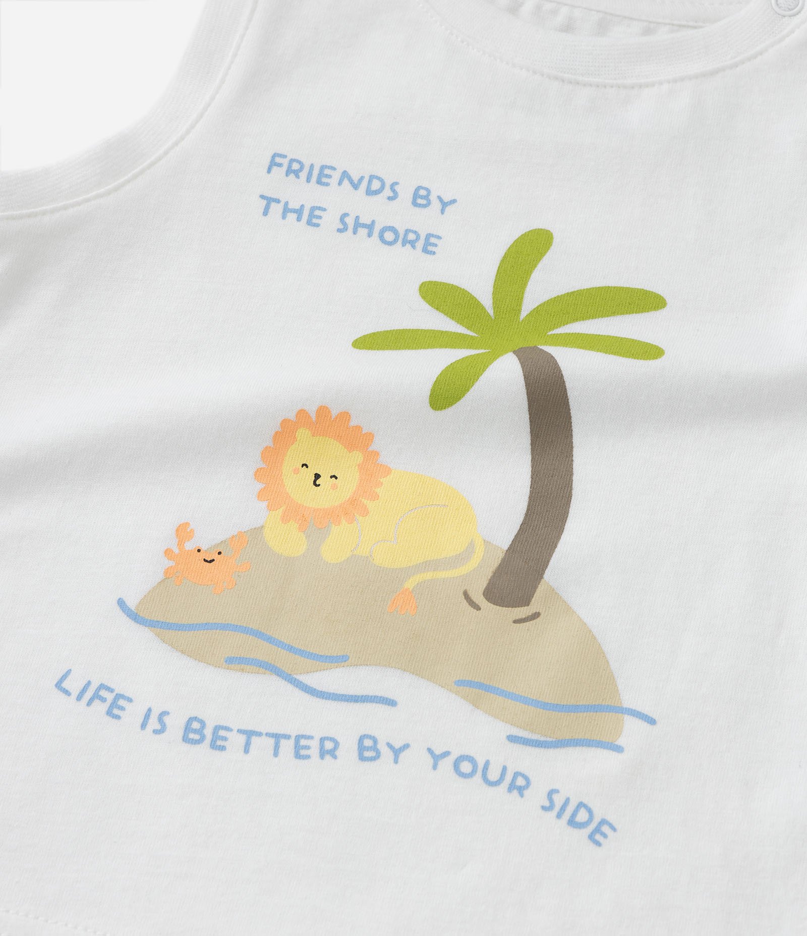 Conjunto Infantil de Regata Estampada com Bichinhos na Praia e Short com Coqueirinhos - Tam 0 a 18 meses Branco/Laranja 9