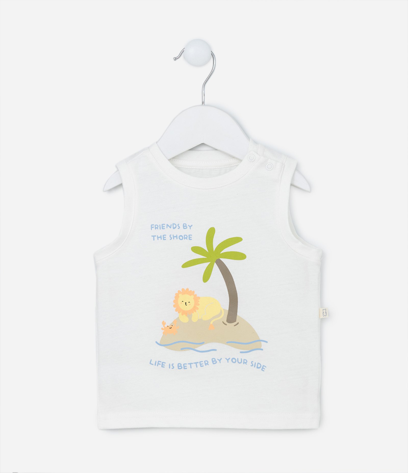Conjunto Infantil de Regata Estampada com Bichinhos na Praia e Short com Coqueirinhos - Tam 0 a 18 meses Branco/Laranja 2