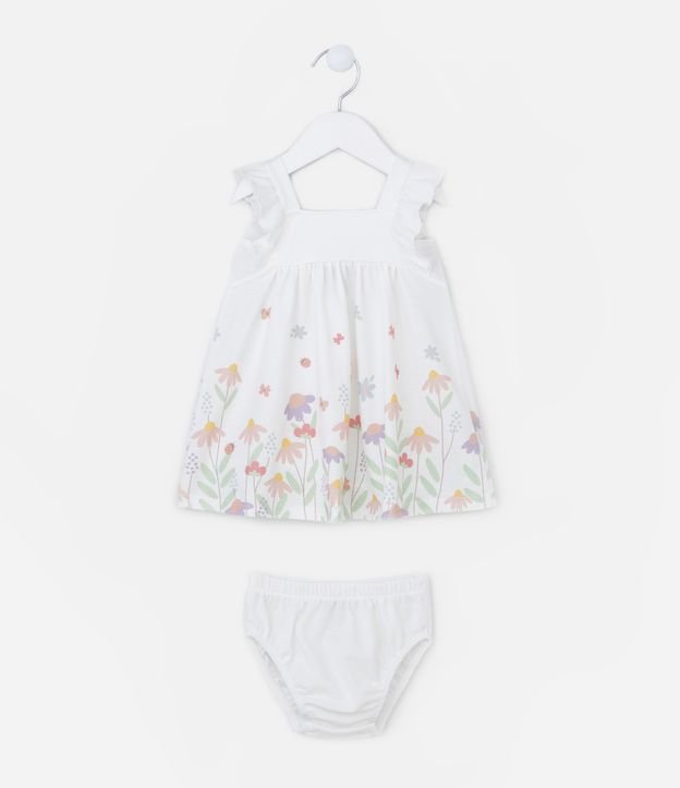 Vestido Infantil Texturizado Estampa Floral Acompanha Calcinha - Tam 0 a 18 meses