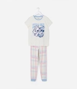 Pijama Infantil Longo em Algodão Estampa Stitch e Angel - Tam 5 a 14 anos