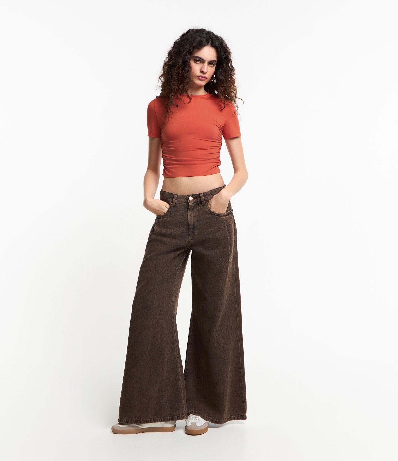 Blusa em Microfibra com Franzidos Laterais Laranja 2