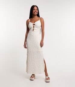 Vestido Midi Texturizado com Aberturas Frontais