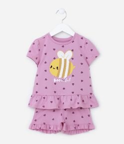 Pijama Infantil com Babados e Abelhinha com Bordado - Tam 2 a 4 anos