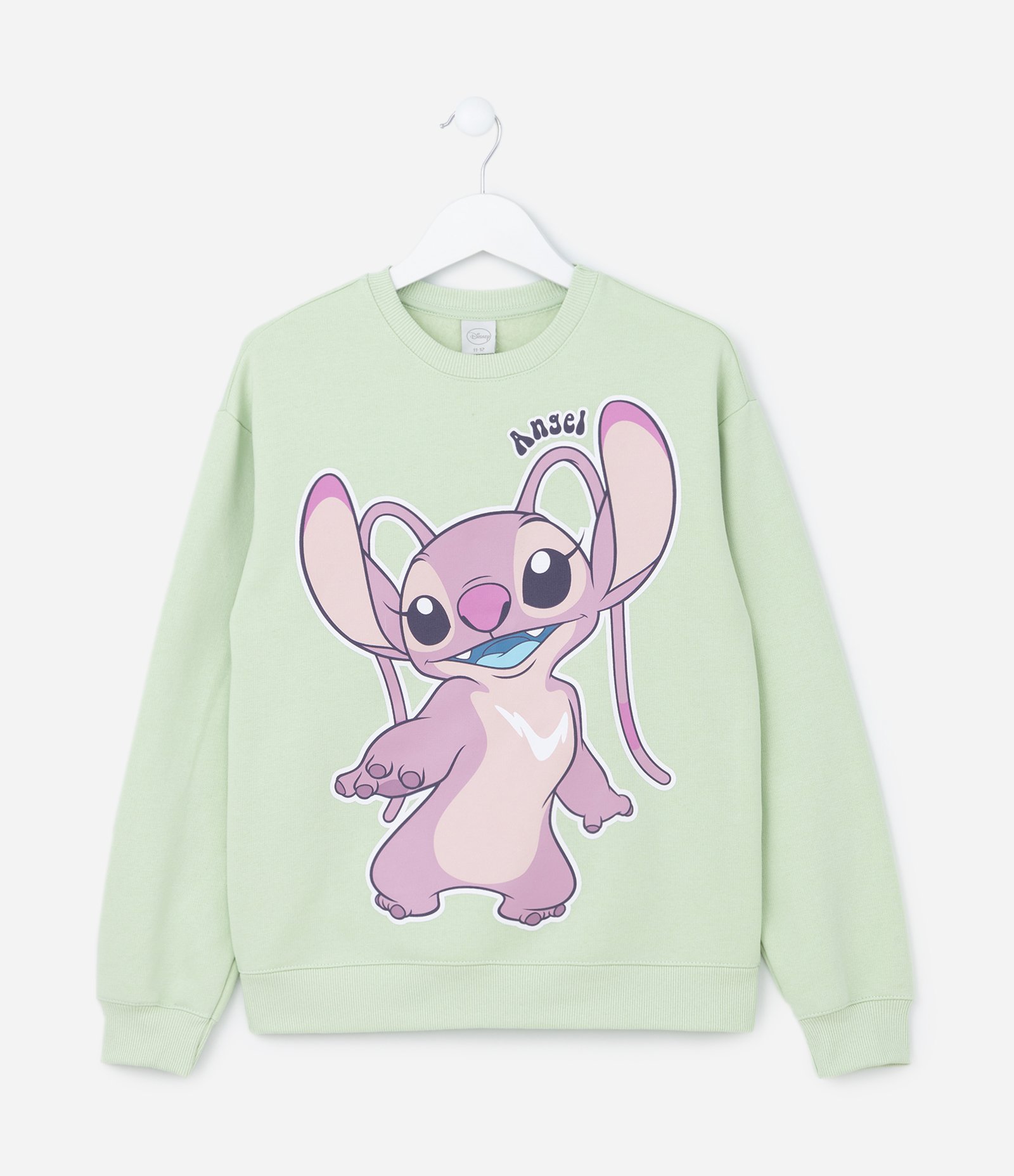 Blusão Regular Infantil em Moletom Estampa Angel Stitch - Tam 5 a 14 anos Verde 1