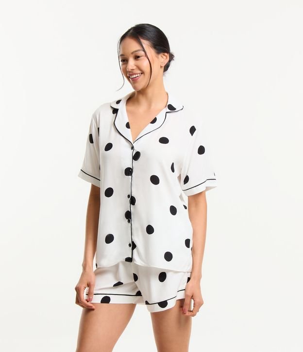Pijama Americano Curto em Viscose com Estampa Poá