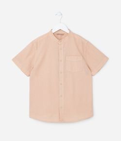 Camisa Infantil em Algodão e Linho com Bolsinho - Tam 5 a 14 anos