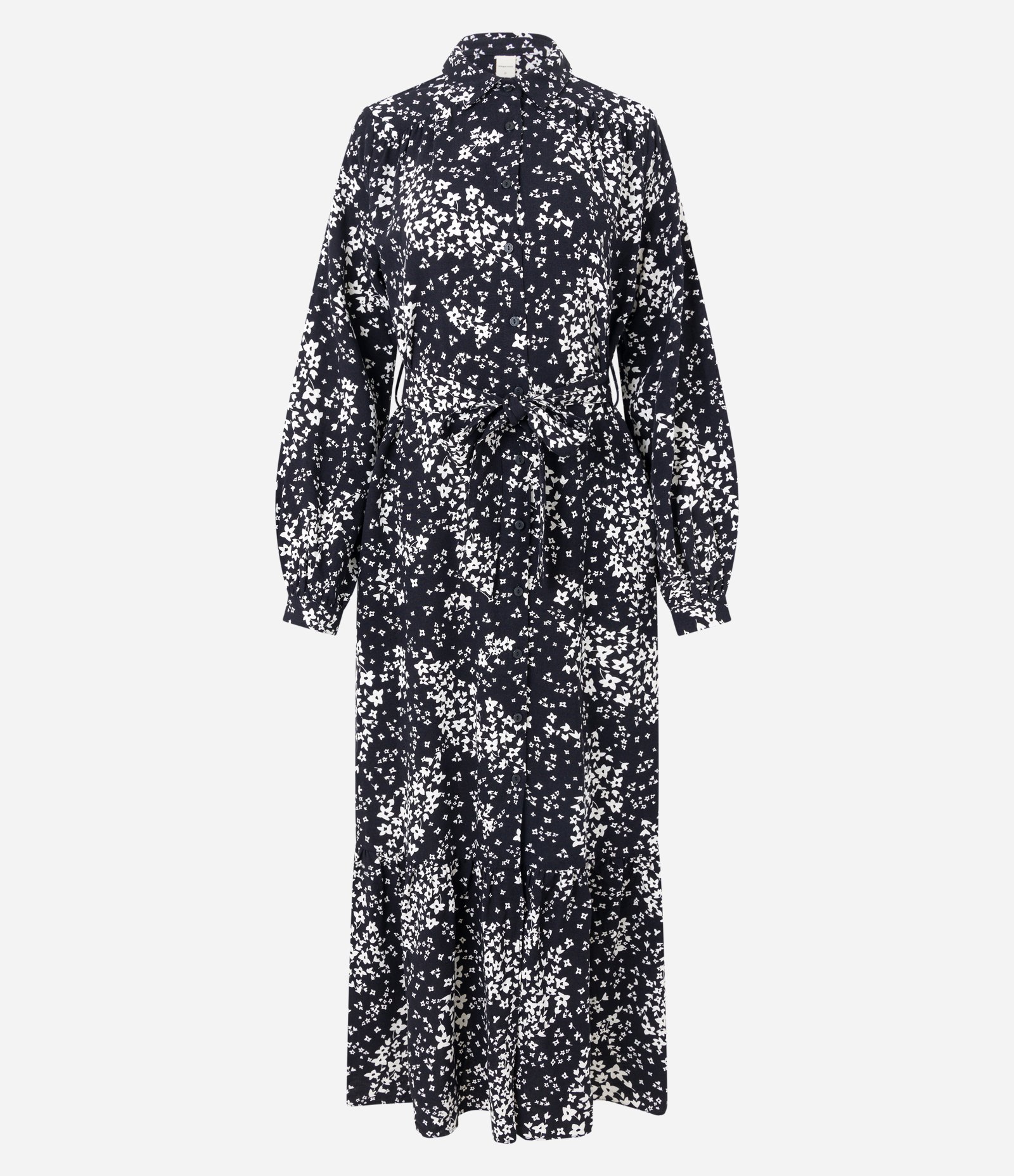 Vestido Chemise Longo em Viscolinho Floral Preto 6