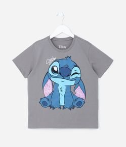 Camiseta Infantil com Estampa de Stitch e Paetê - Tam 5 A 14 Anos