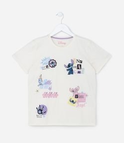 Camiseta Infantil em Algodão Estampa Doodles Stitch - Tam 5 a 14 anos