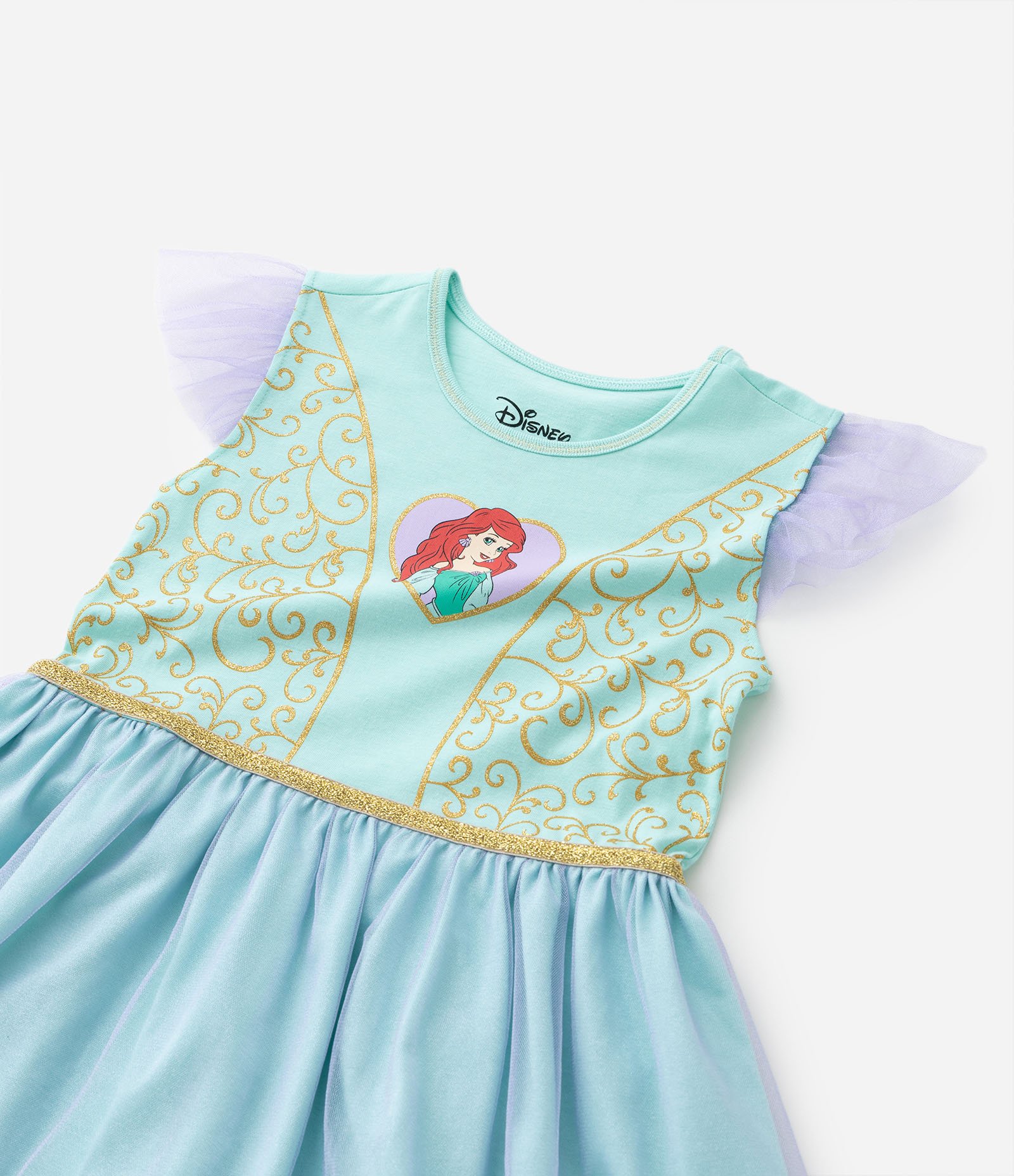 Camisola Infantil com Detalhes em Tule e Estampa da Ariel - Tam 2 a 6 anos Verde 4