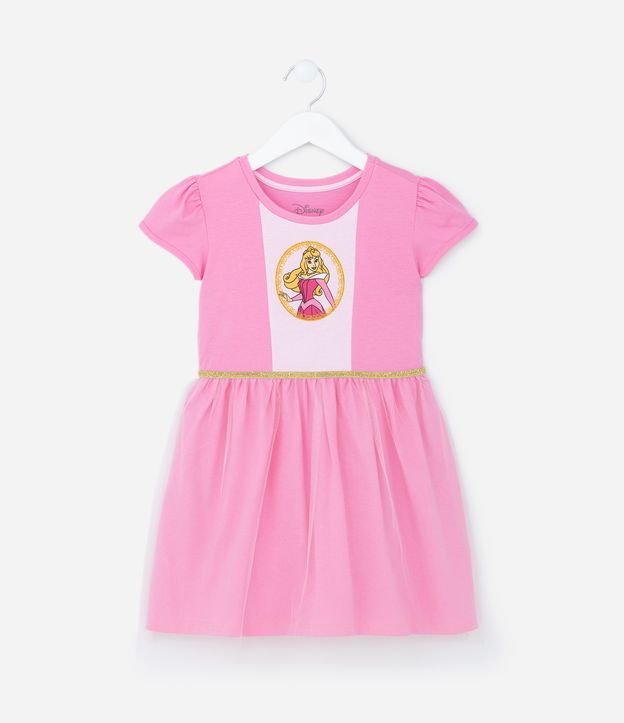 Camisola Infantil com Saia Tule e Estampa da Bela Adormecida - Tam 3 a 6 anos