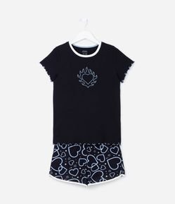 Pijama Curto Infantil com Frufru e Coração Foguinho - Tam 5 a 14 Anos