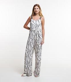 Macacão em Viscose com Alça Texturizada e Amarração na Cintura