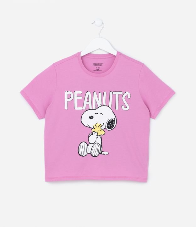 Camiseta Curta Infantil com Estampa Peanuts Snoopy - Tam 5 A 14 Anos