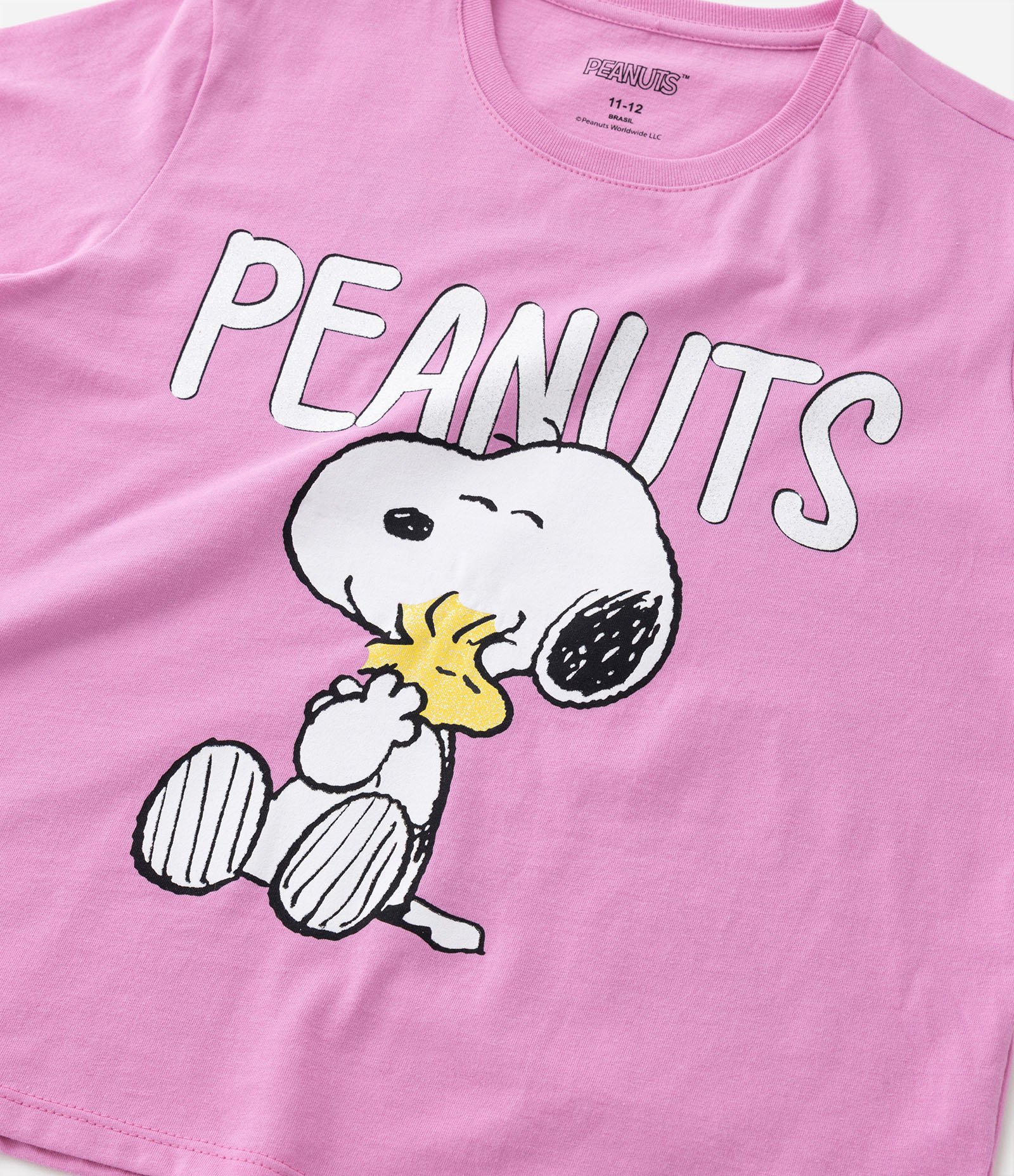 Camiseta Curta Infantil com Estampa Peanuts Snoopy - Tam 5 A 14 Anos Rosa 5