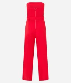 Macacão Tomara que Caia em Crepe com Cinto Fivela