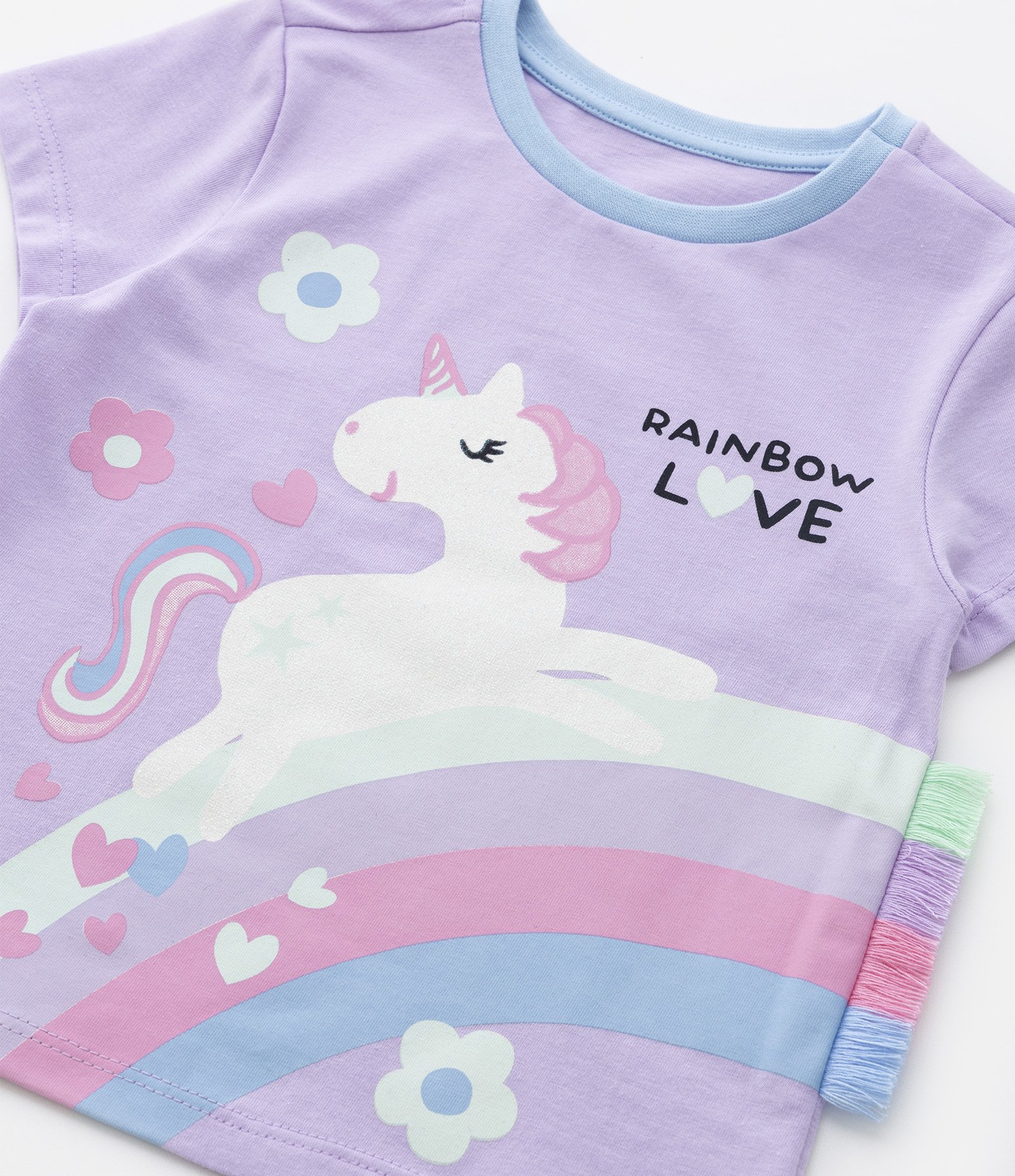 Pijama Infantil Curto em Algodão Estampa Unicórnio com Franjinhas - Tam 2 a 4 anos Lilás 10