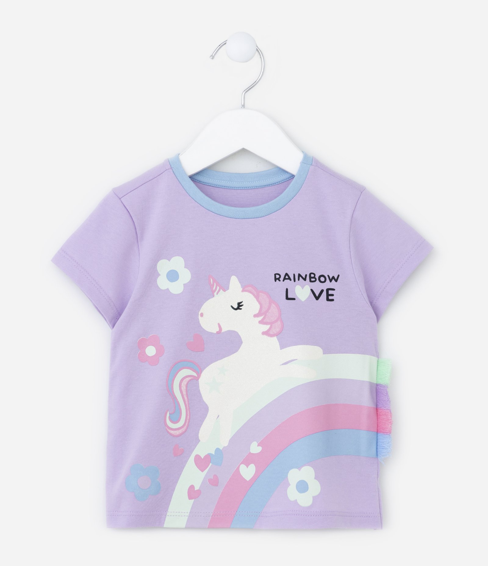 Pijama Infantil Curto em Algodão Estampa Unicórnio com Franjinhas - Tam 2 a 4 anos Lilás 2