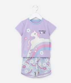 Pijama Infantil Curto em Algodão Estampa Unicórnio com Franjinhas - Tam 2 a 4 anos