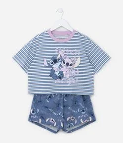 Pijama Infantil Curto em Algodão Estampa Stitch - Tam 5 a 14 anos