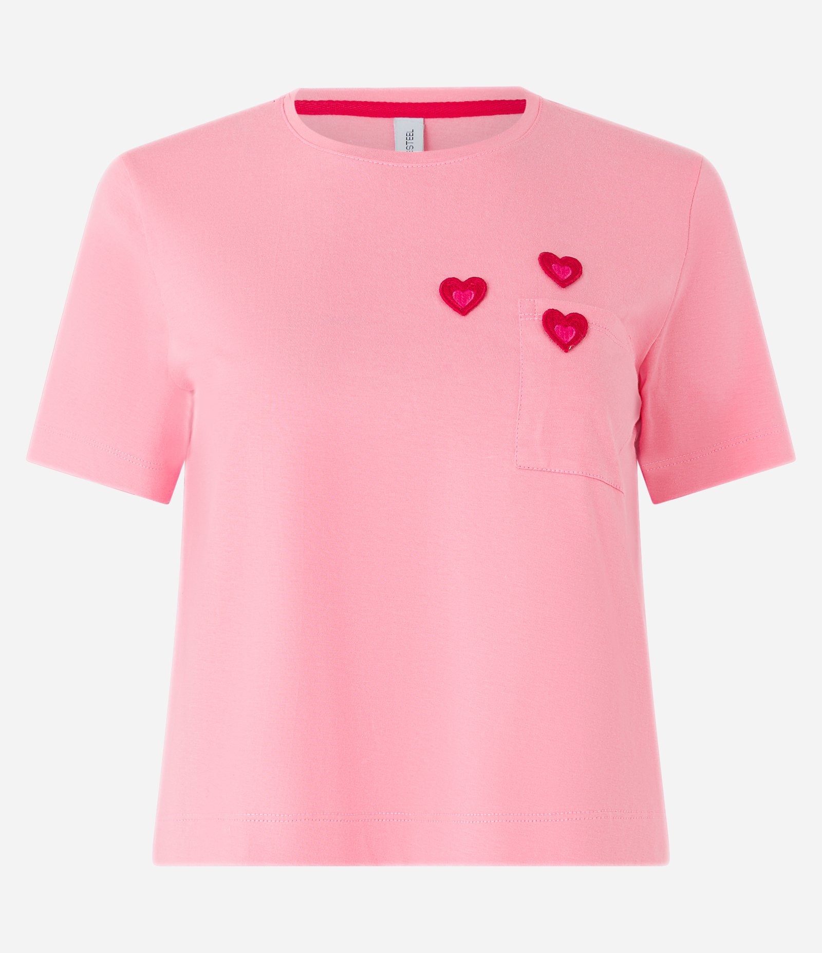 Blusa em Algodão com Bolso e Corações Bordados 3D Rosa 5