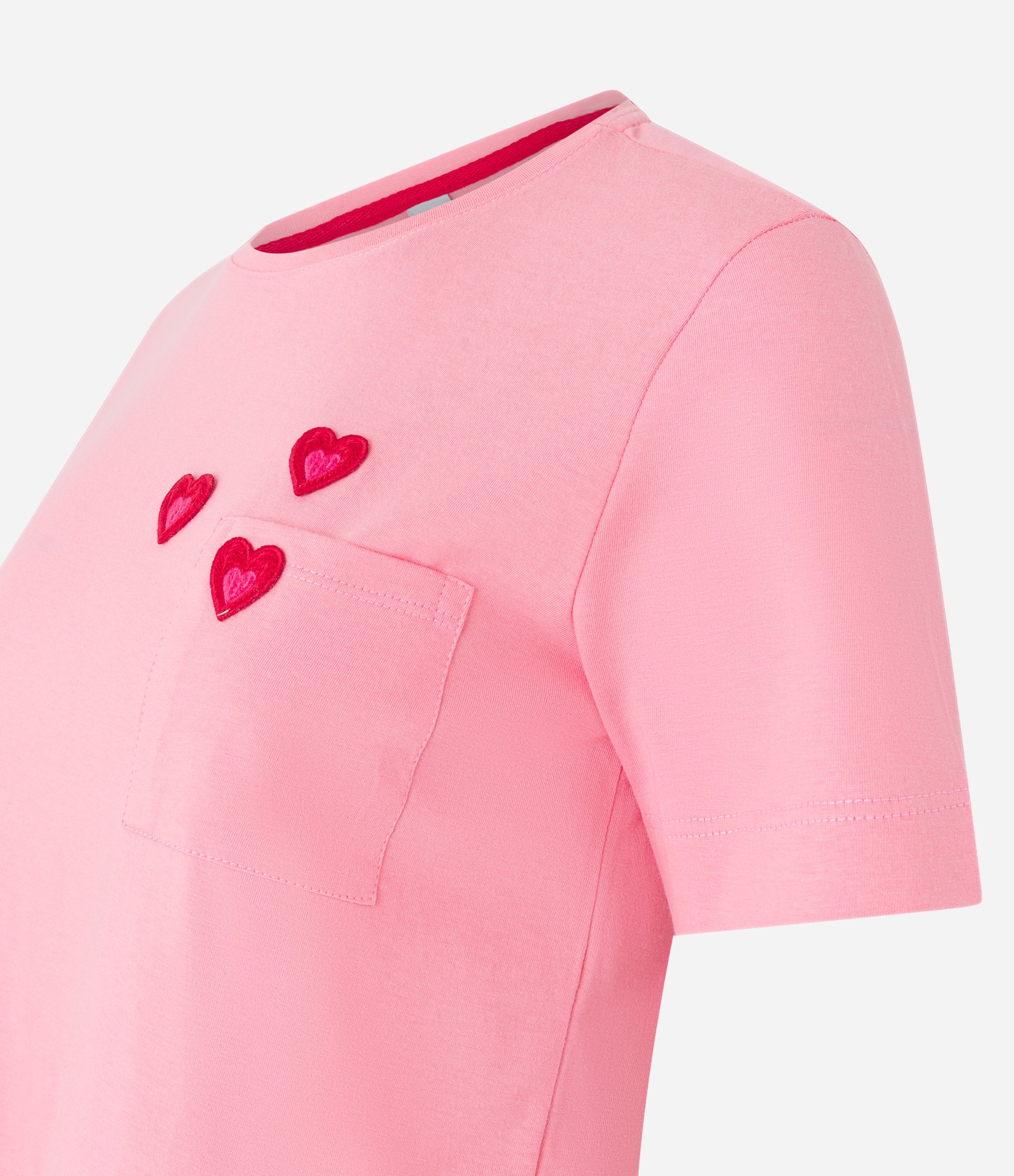 Blusa em Algodão com Bolso e Corações Bordados 3D Rosa 6