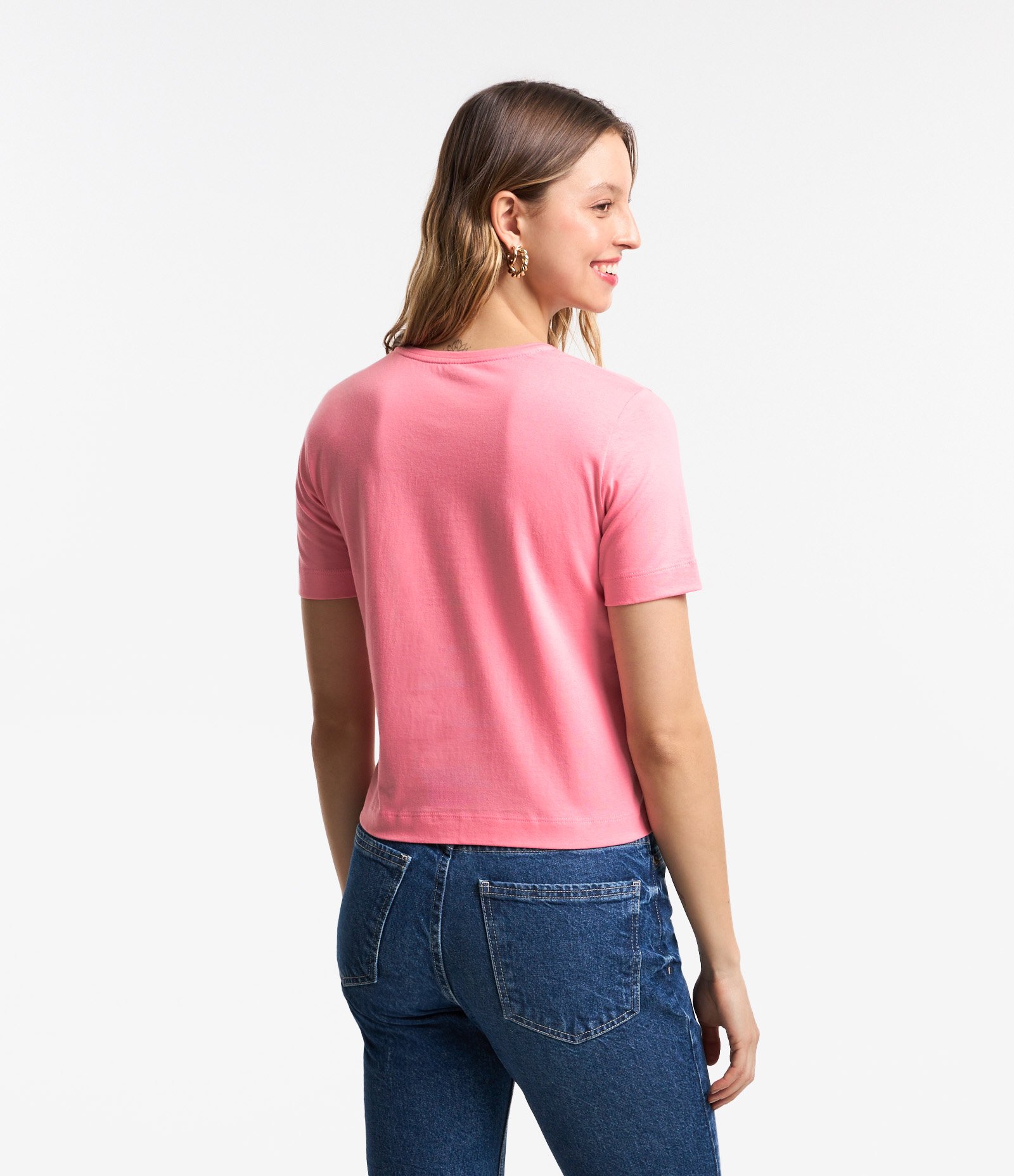 Blusa em Algodão com Bolso e Corações Bordados 3D Rosa 3