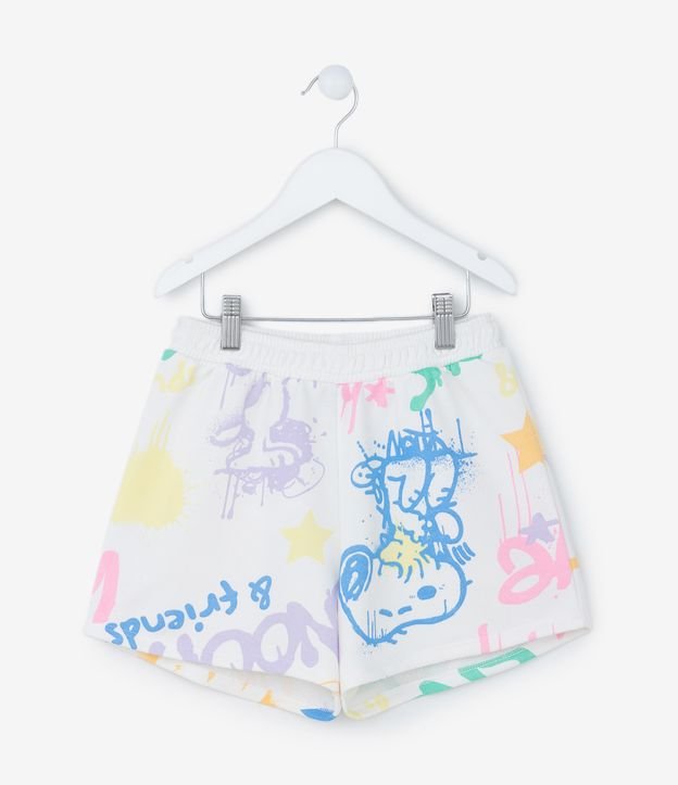 Short Infantil em Moletom Estampa Grafitada do Snoopy - Tam 5 a 14 anos