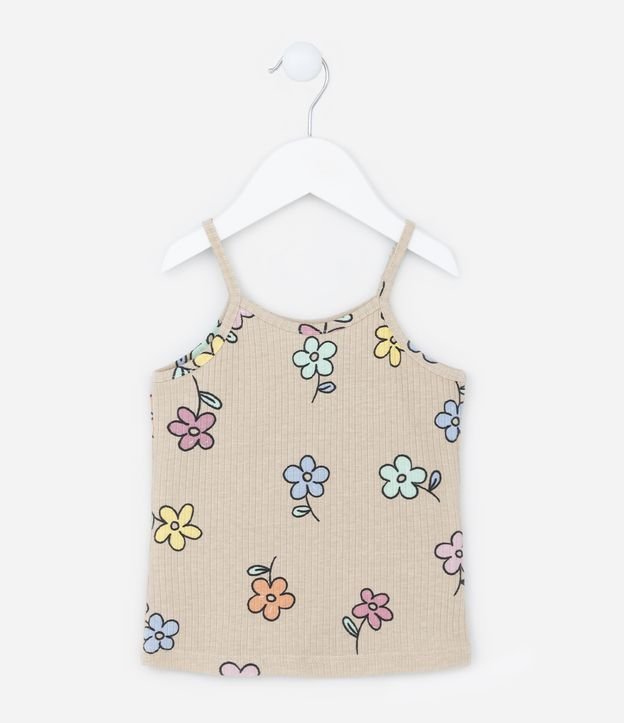 Blusa de Alça Infantil Canelada com Estampa de Flores Bold - Tam 1 a 5 anos