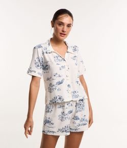 Pijama Americano em Viscose com Bolso e Estampa de Paisagem